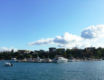 view of boats docked at the marine in Mamoudzou, Mayotte